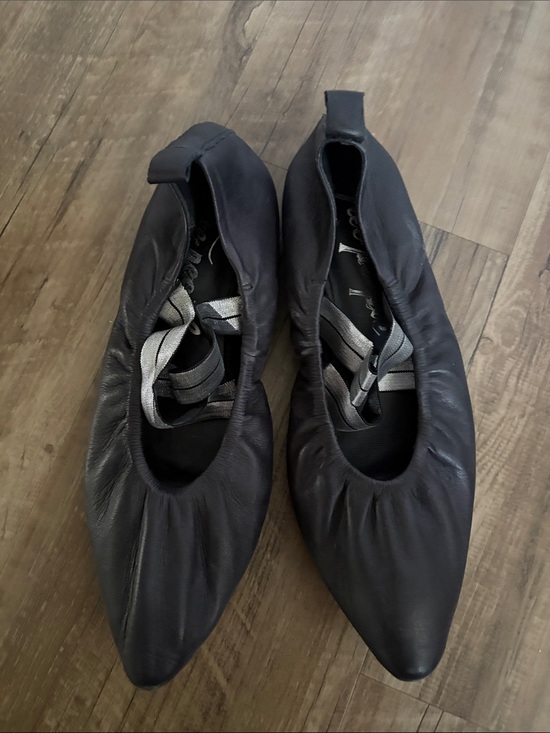 Free People Shoes - Free People Black Leather Pointed Ballet Flats with Metallic Straps